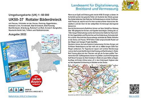 UK50-37 Rottaler Bäderdreieck: Passau, Vilshofen an der Donau, Pocking, Eggenfelden, Simbach a.Inn, Fürstenzell, Bad Griesbach, Bad Füssing, Bad ... Karte Freizeitkarte Wanderkarte)
