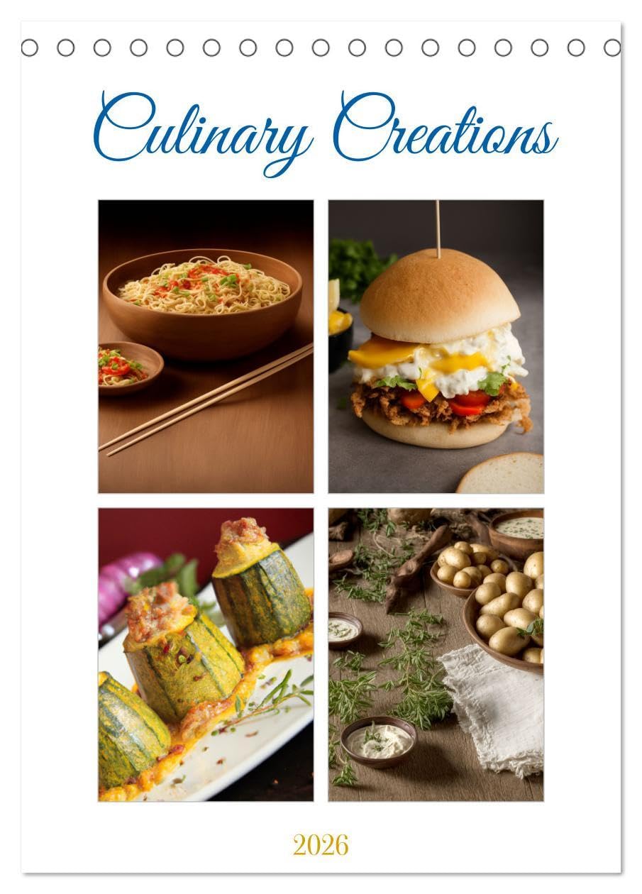 Culinary Creations (Desk Calendar 2026 DIN A5 portrait), CALVENDO 12 Month DeskCalendar: Culinary preparations generated by AI