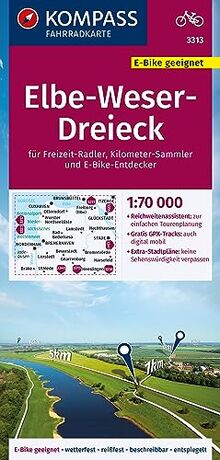 KOMPASS Fahrradkarte 3313 Elbe-Weser-Dreieck 1:70.000: reiß- und wetterfest mit Extra Stadtplänen