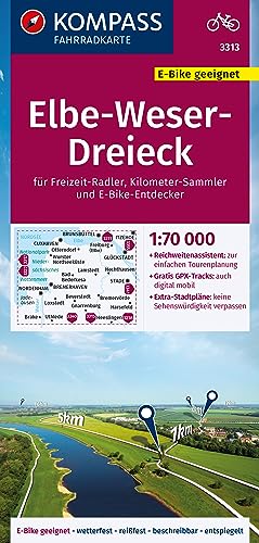 KOMPASS Fahrradkarte 3313 Elbe-Weser-Dreieck 1:70.000: reiß- und wetterfest mit Extra Stadtplänen