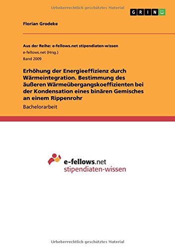 Erhöhung der Energieeffizienz durch Wärmeintegration. Bestimmung des äußeren Wärmeübergangskoeffizienten bei der Kondensation eines binären Gemisches an einem Rippenrohr