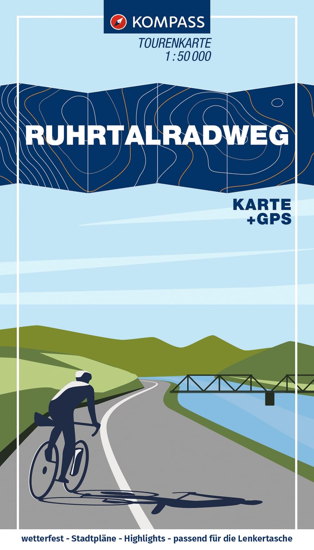 KOMPASS Fahrrad-Tourenkarte Ruhrtalradweg 1:50.000: Leporello Karte, reiß- und wetterfest