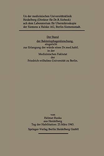 Der Stand der Bakteriophagenforschung