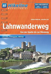 Hikeline Fernwanderweg Lahnwanderweg ca.250 km: Von der Quelle an den Rhein, 1:35.000, wasserfest und reißfest, GPS zum Download