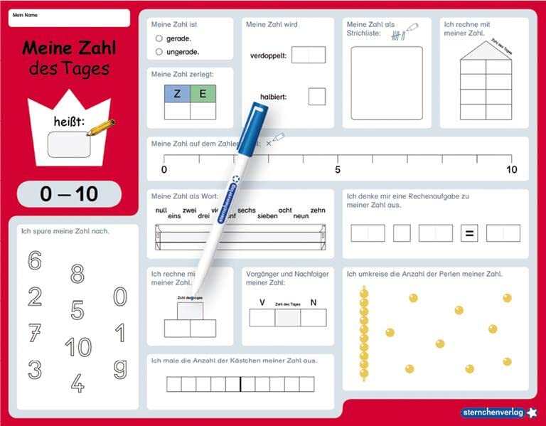 Meine Zahl des Tages 0-10 und 0-20 - wiederbeschreibbare Lerntafel mit Stift - Mathematik: Für die 1. Klasse - Im großen Format, trocken abwischbar