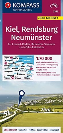 KOMPASS Fahrradkarte 3355 Kiel, Rendsburg, Neumünster 1:70.000: reiß- und wetterfest mit Extra Stadtplänen
