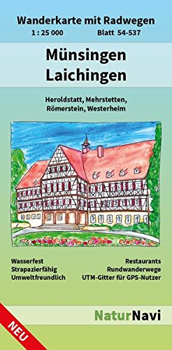 Münsingen - Laichingen: Wanderkarte mit Radwegen, Blatt 54-537, 1 : 25 000, Heroldstatt, Mehrstetten, Römerstein, Westerheim (NaturNavi Wanderkarte mit Radwegen 1:25 000)