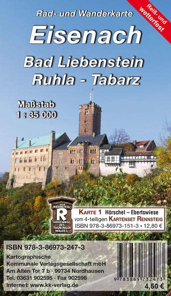Eisenach - Bad Liebenstein - Ruhla - Tabarz: Rad- und Wanderkarte (Reiß- und Wetterfest)