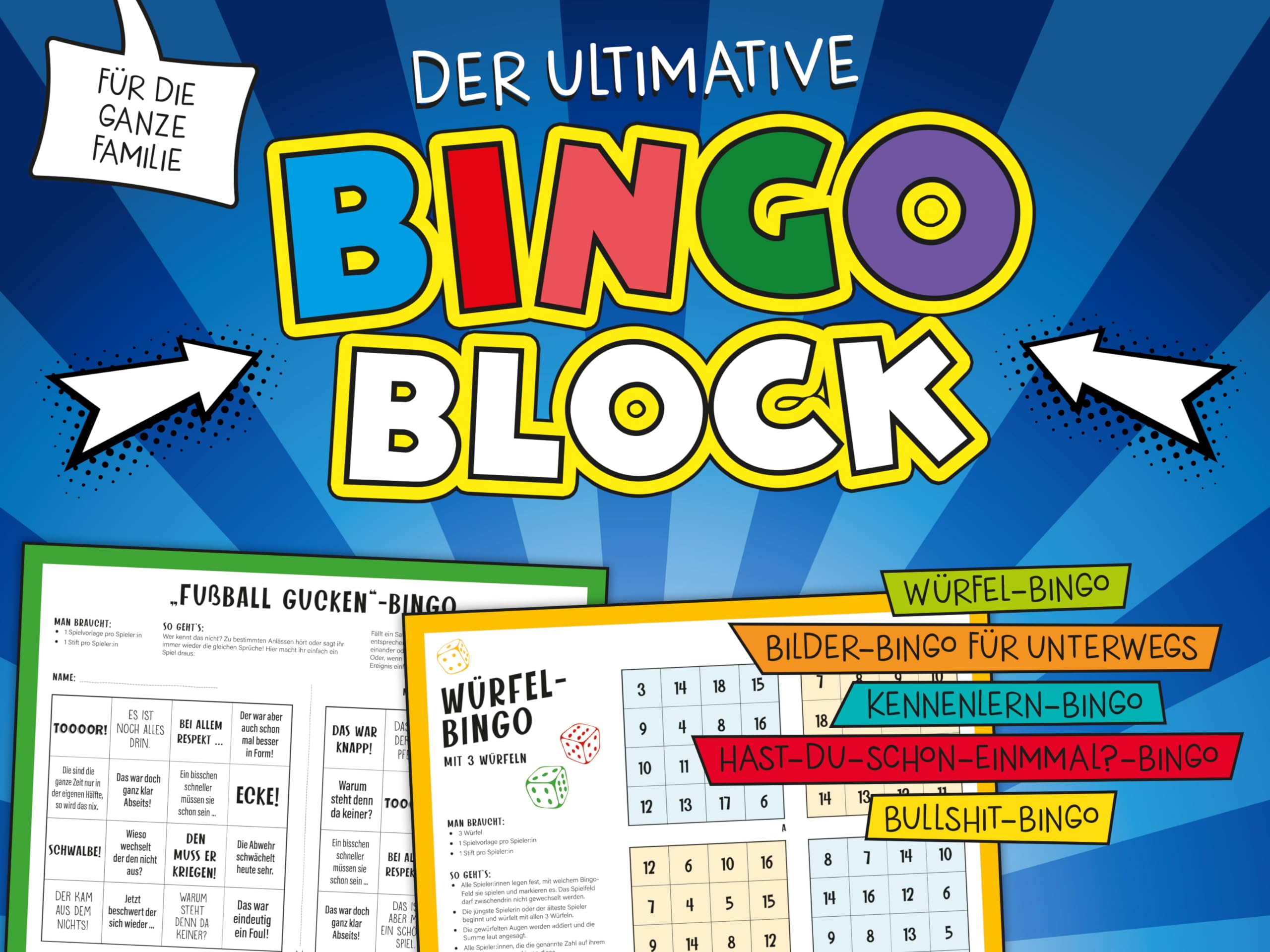 Der ultimative Bingo-Block für die ganze Familie: Würfel-Bingo, Bilder-Bingo, Bullshit-Bingo und viele mehr