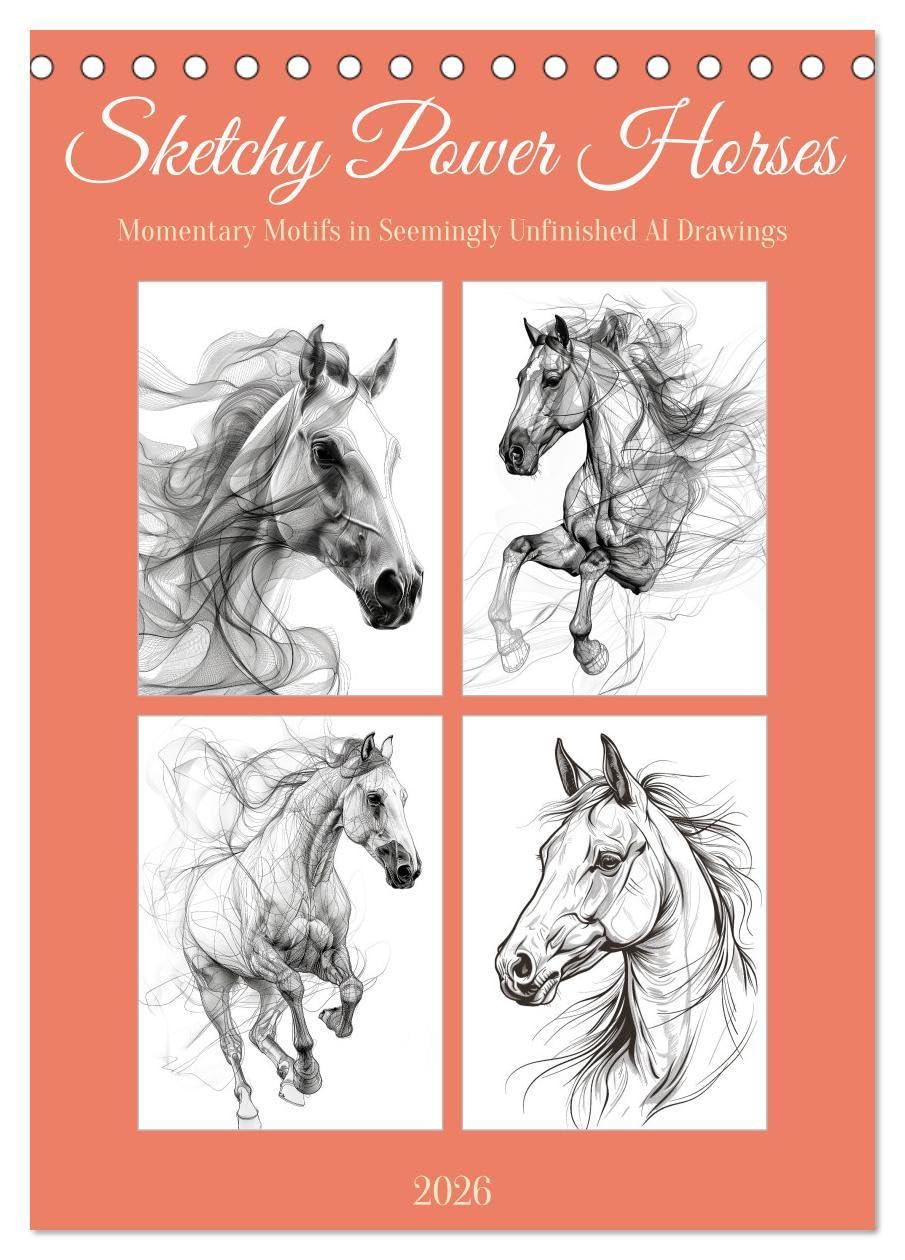 Sketchy Power Horses (Desk Calendar 2026 DIN A5 portrait), CALVENDO 12 Month DeskCalendar: Inspiring pictures to draw horses again