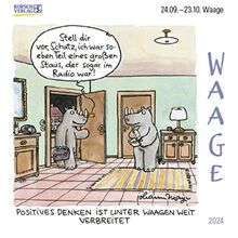 Waage Mini 2024: Sternzeichenkalender-Cartoon - Minikalender im praktischen quadratischen Format 10 x 10 cm.