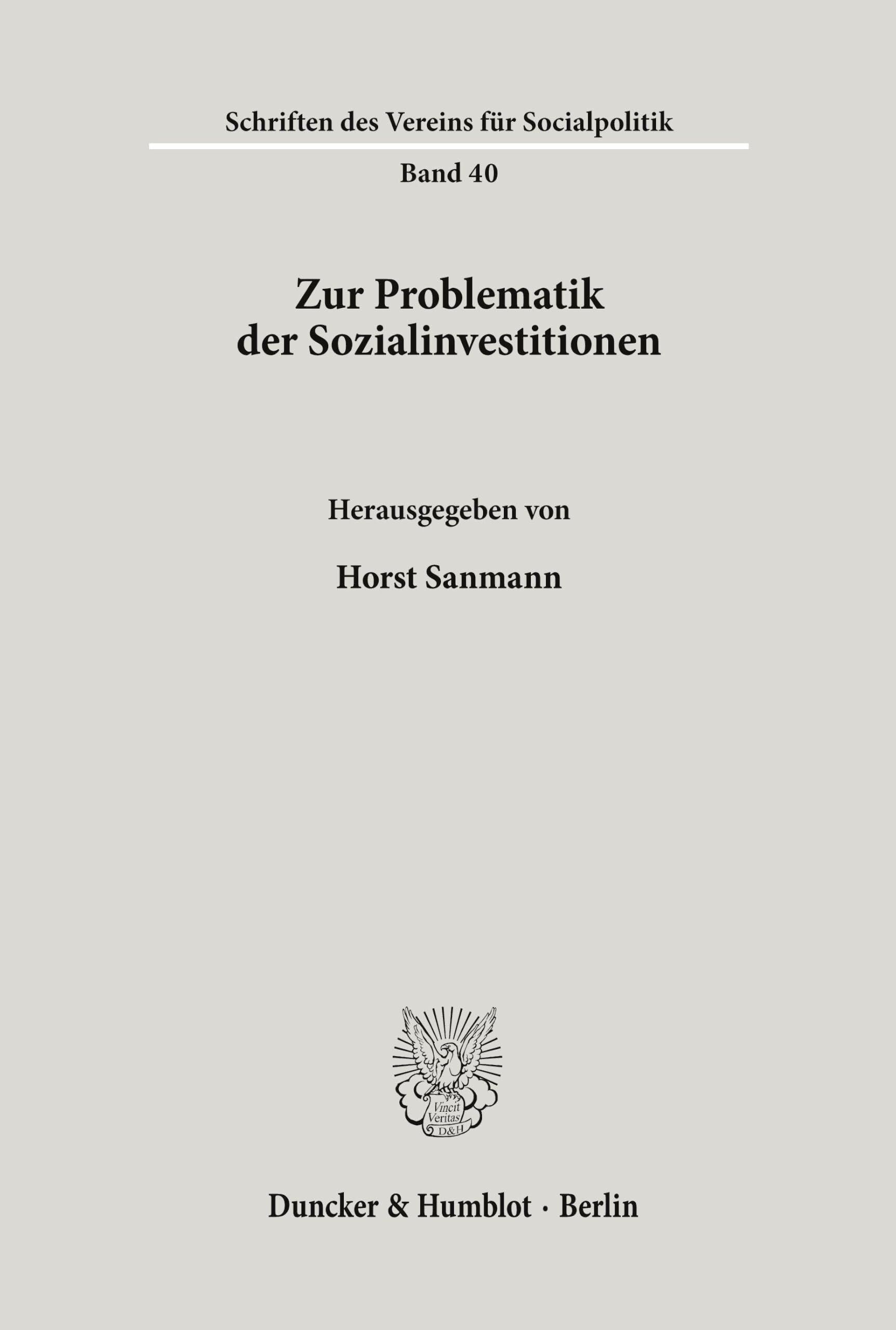 Zur Problematik der Sozialinvestitionen.
