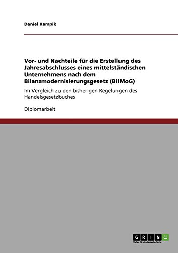 Vor- und Nachteile für die Erstellung des Jahresabschlusses eines mittelständischen Unternehmens nach dem Bilanzmodernisierungsgesetz (BilMoG): Im ... bisherigen Regelungen des Handelsgesetzbuches