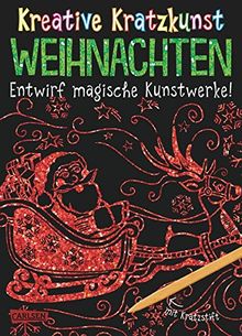 Kreative Kratzkunst: Weihnachten: Set mit 10 Kratzbildern, Anleitungsbuch und Holzstift