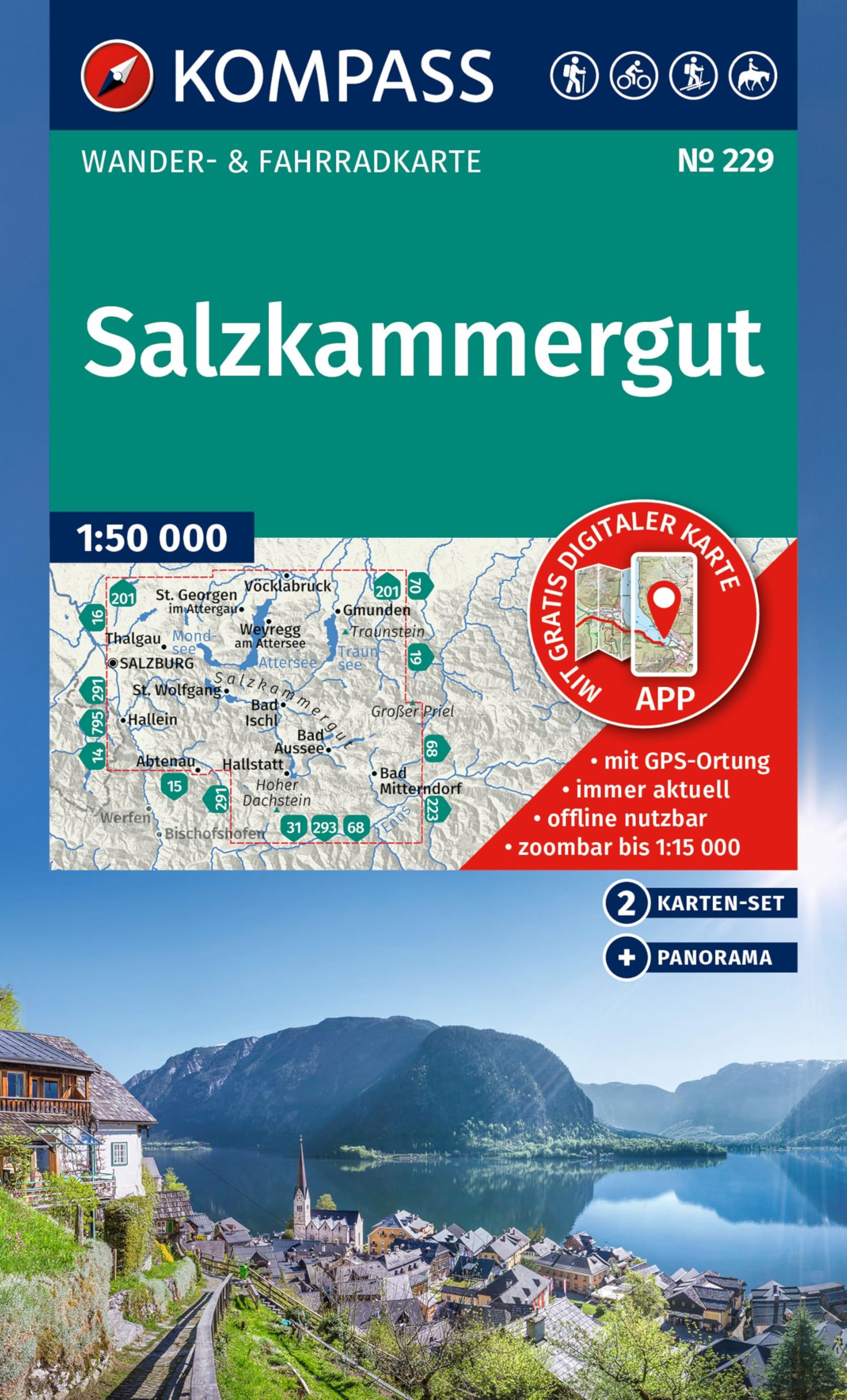 unbekannt Kompass Wanderkarten-Set 229 Salzkammergut (2 Karten) 1, 50.000, Wander- Und Fahrradkarte In Einem - Inklusive Offline-Verwendung In Der Kompass-App.