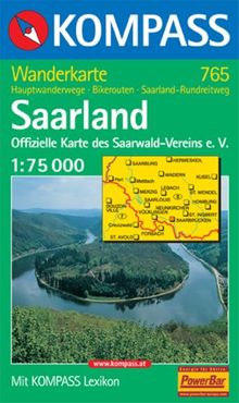 Kompass Karten, Saarland: Hauptwanderwege, Radrouten, Saarland-Rundreitweg (Carte Touristiq)