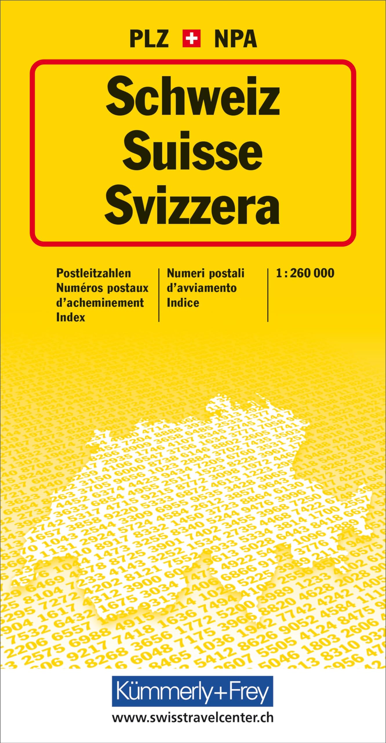Schweiz, Postleitzahlenkarte: Faltkarte mit sämtlichen PLZ der Schweiz (Kümmerly+Frey Thematische Karte)