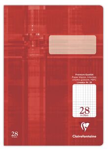Clairefontaine 331028C - Heft ideal für die Schule, DIN A4, 16 Blatt, 90g, Lineatur 28 durchgehend kariert 5x5mm mit Rand, Rot, 1 Stück