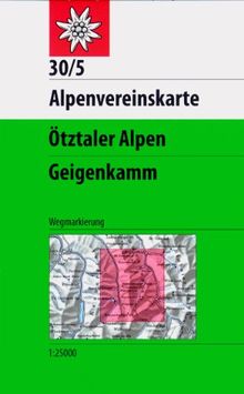 Ötztaler Alpen, Geigenkamm: Topographische Karte 1:25000 mit Wegmarkierungen