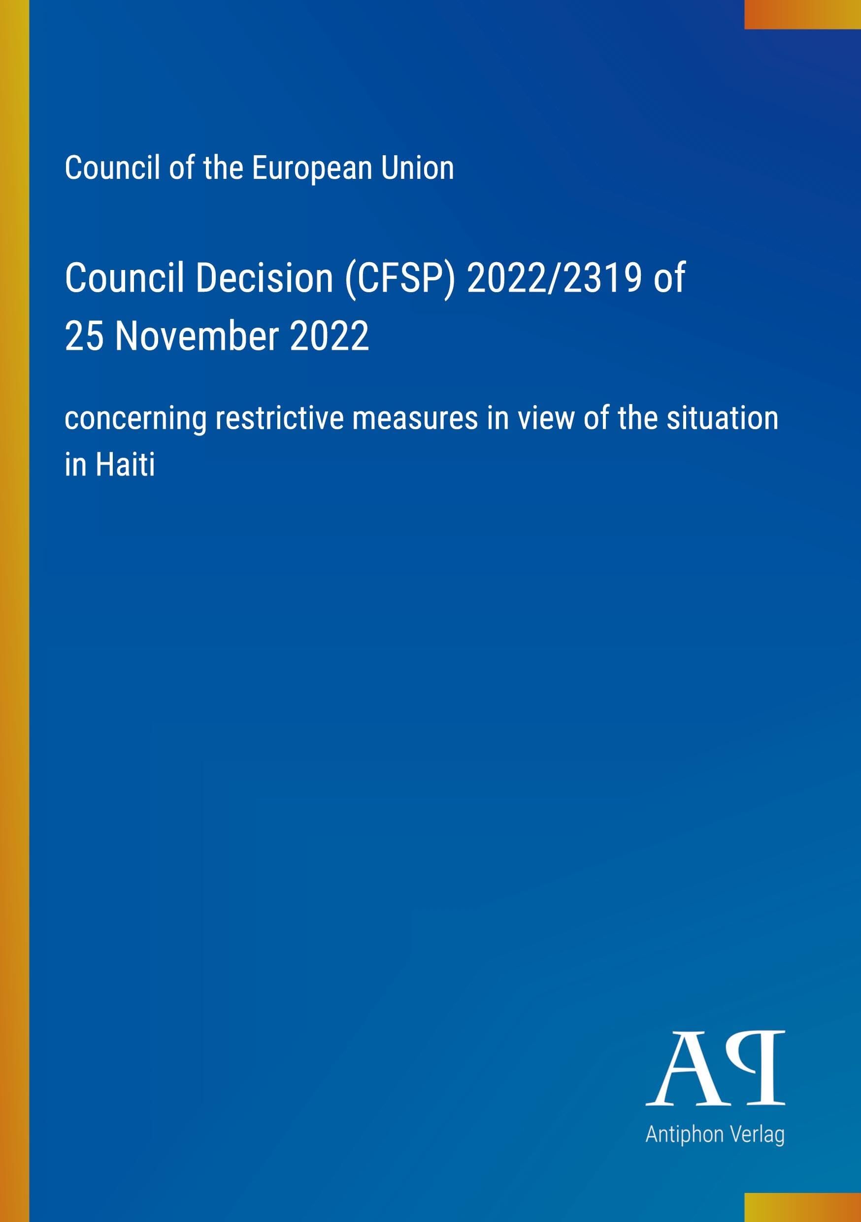 Council Decision (CFSP) 2022/2319 of 25 November 2022