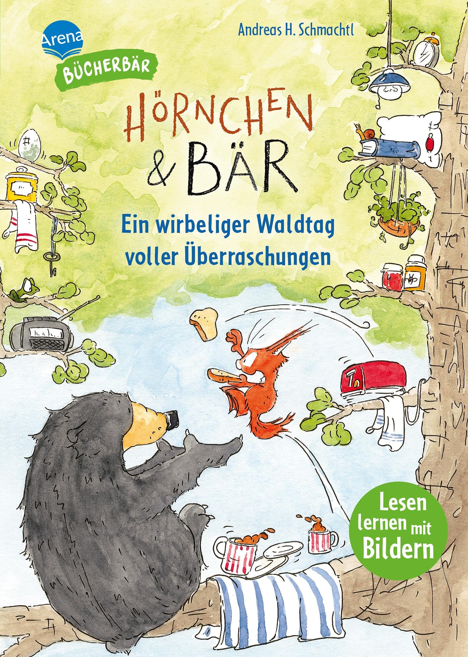 Hörnchen & Bär. Ein wirbeliger Waldtag voller Überraschungen: Der Bücherbär. Lesen lernen mit Bildern. Zum Vor- und Mitlesen. Bilder ersetzen Hauptwörter