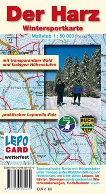 Wintersportkarte - Der Harz: mit transparentem Wald und farbigen Höhenstufen. Maßstab 1:50000. Wetterfeste Ausgabe folienkaschiertes Papier