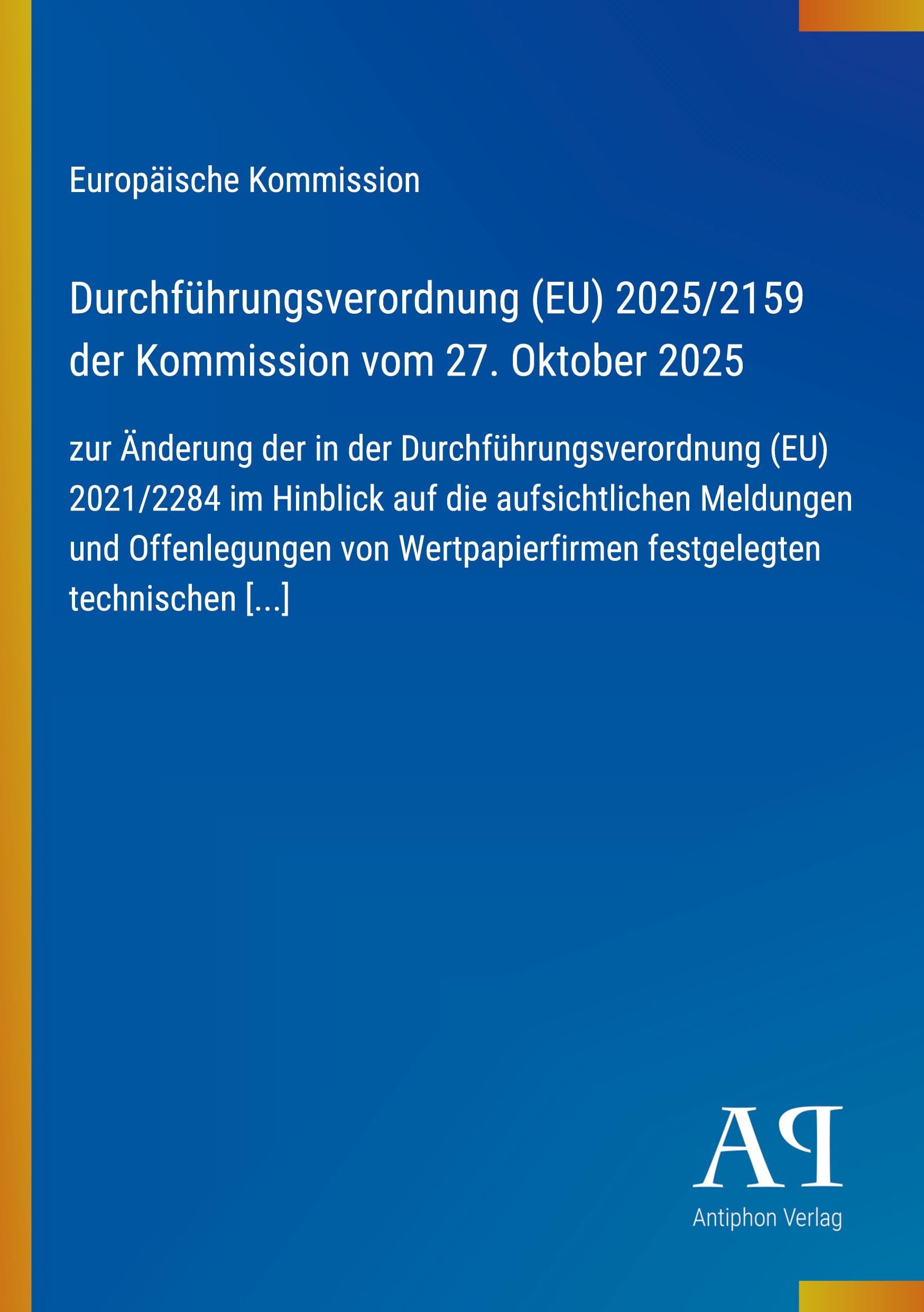 Durchführungsverordnung (EU) 2025/2159 der Kommission vom 27. Oktober 2025