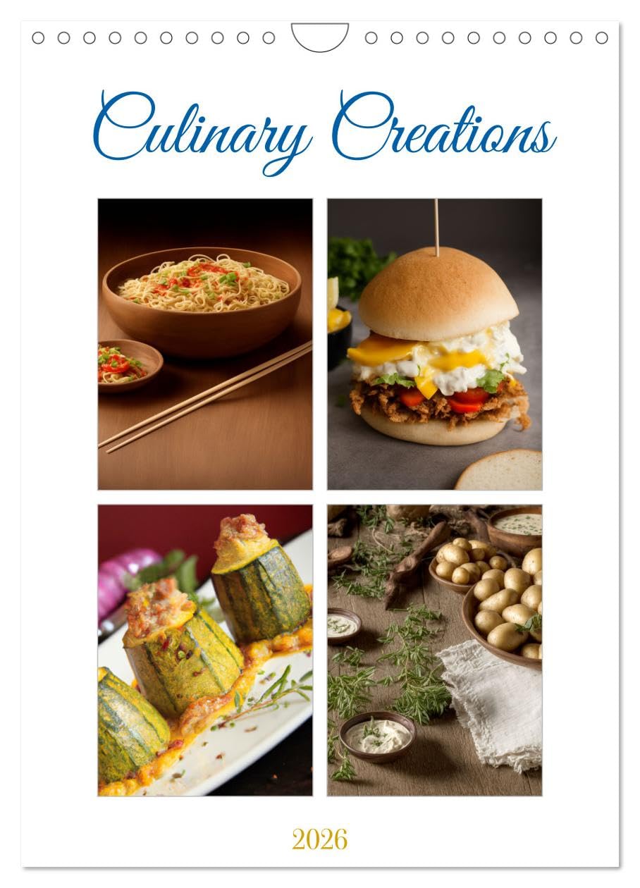 Culinary Creations (Wall Calendar 2026 DIN A4 portrait), CALVENDO 12 Month Wall Calendar: Culinary preparations generated by AI