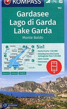Gardasee, Lago di Garda, Lake Garda, Monte Baldo: 5in1 Wanderkarte 1:50000 mit Panorama, Aktiv Guide und Detailkarten inklusive Karte zur offline ... Segeln. (KOMPASS-Wanderkarten, Band 102)