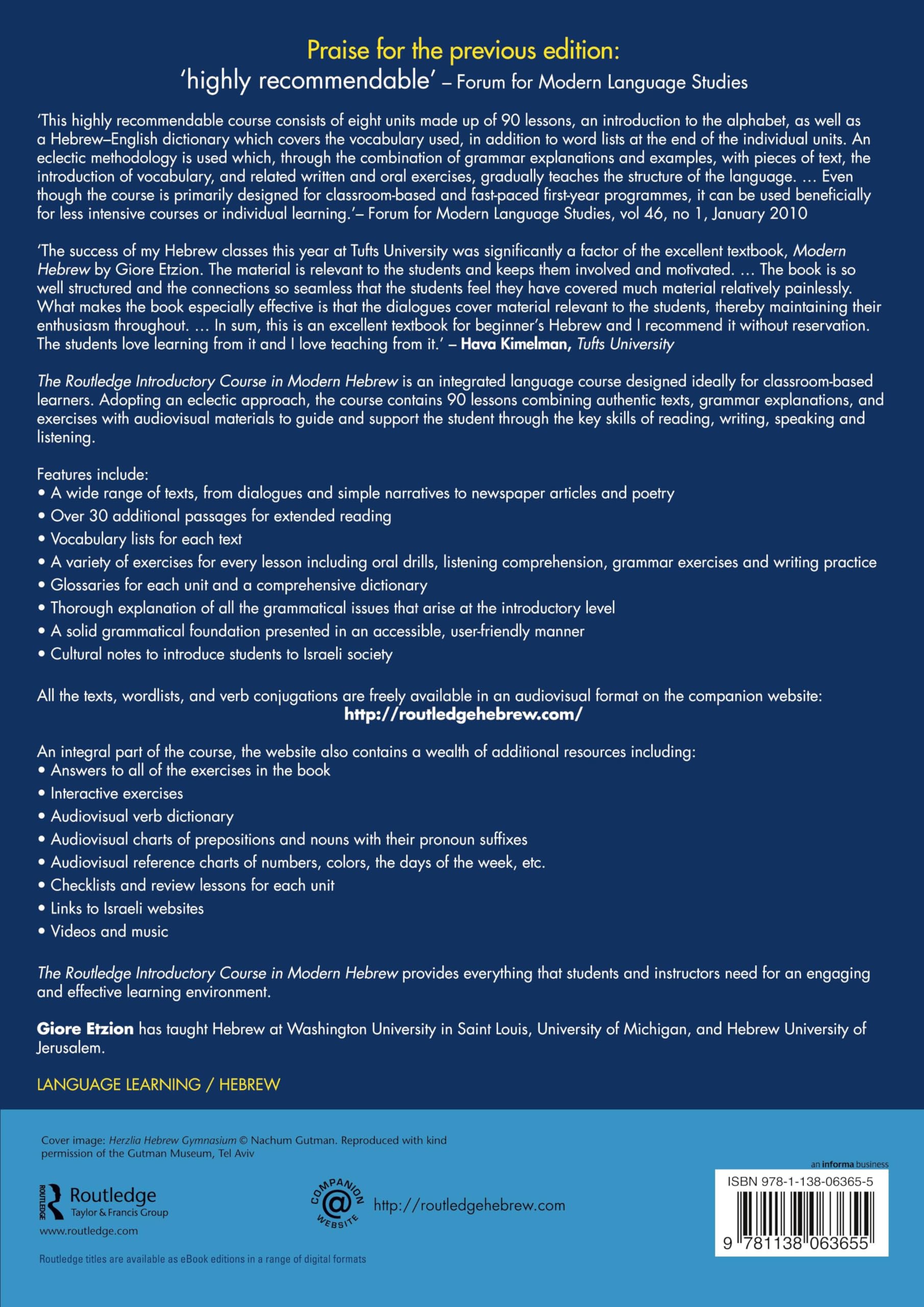 Giore Etzion The Routledge Introductory Course In Modern Hebrew, Hebrew In Israel