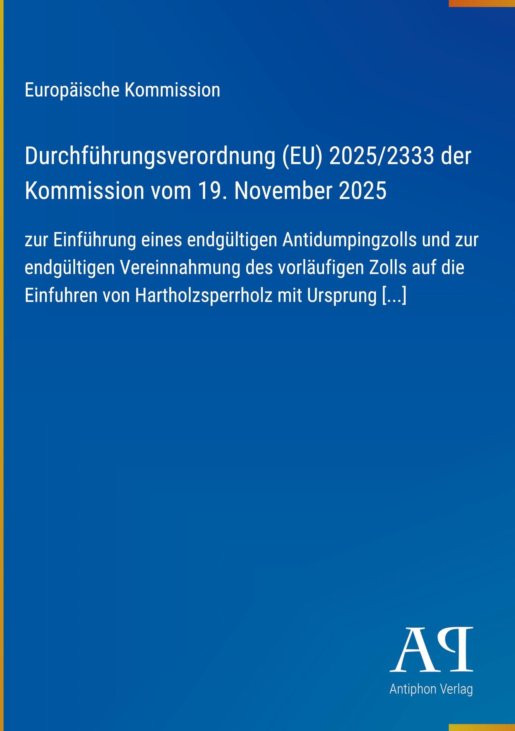 Durchführungsverordnung (EU) 2025/2333 der Kommission vom 19. November 2025