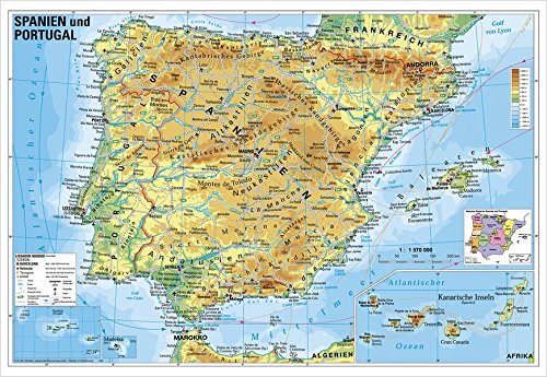 Heinrich Stiefel Spanien Und Portugal Physisch, Wandkarte / Poster