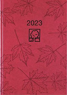 Taschenkalender rot 2023 - Bürokalender 10,2x14,2 - 1 Tag auf 1 Seite - robuster Kartoneinband - Stundeneinteilung 7-19 Uhr - Blauer Engel - 610-0711