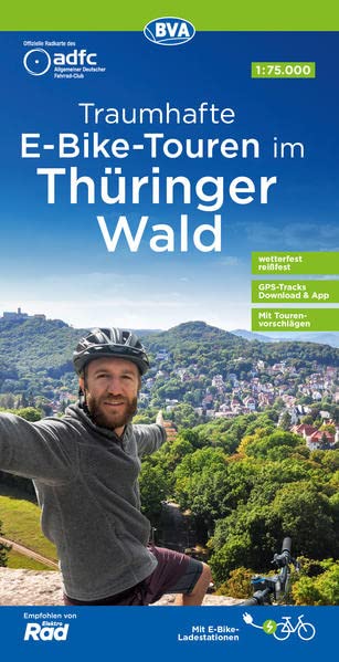 ADFC-Regionalkarte Traumhafte E-Bike-Touren im Thüringer Wald, 1:75.000, mit Tagestourenvorschlägen, reiß- und wetterfest, GPS-Tracks-Download