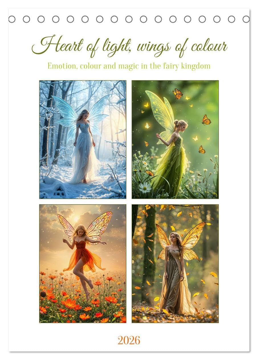 Heart of light, wings of colour - Emotion, colour and magic in the fairy kingdom (Desk Calendar 2026 DIN A5 portrait), CALVENDO 12 Month DeskCalendar: ... An AI-generated picture book for the soul