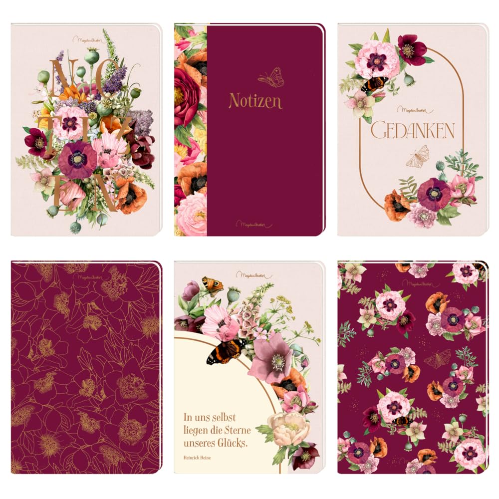 Notizhefte DIN A5: Blütenzauber – Marjolein Bastin: liniert, mit Strukturkarton, in 6 Designs