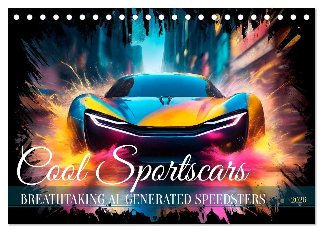 COOL SPORTSCARS Breathtaking AI-generated speedsters (Desk Calendar 2026 DIN A5 landscape), CALVENDO 12 Month DeskCalendar: Feeling of dynamic street scenes