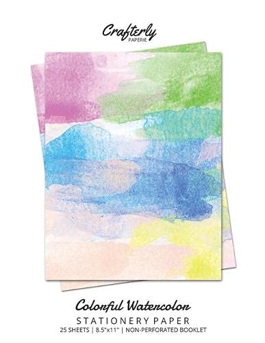 Crafterly Paperie Colorful Watercolor Stationery Paper, Cute Letter Writing Paper For Home, Office, 25 Count, Art Print