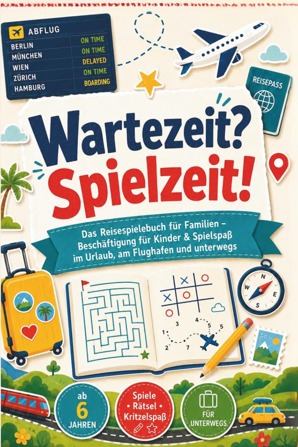 Wartezeit? Spielzeit! Das Reisespielebuch für Familien: Spiele, Rätsel und Ideen gegen Langeweile im Urlaub, am Flughafen und unterwegs