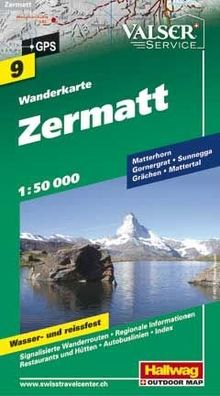 Zermatt: Hallwag Wanderkarte Nr. 9 Massstab 1:50000