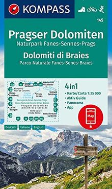 KOMPASS Wanderkarte Pragser Dolomiten, Naturpark Fanes-Sennes-Prags, Dolomiti di Braies, Parco Naturale Fanes-Senes-Braies: 4in1 Wanderkarte 1:25000 ... Skitouren. (KOMPASS-Wanderkarten, Band 145)