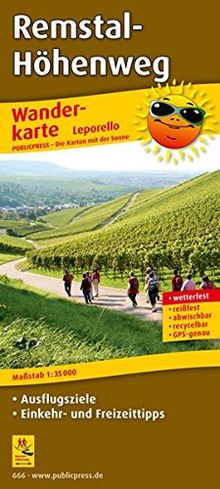 Remstal-Höhenweg: Leporello Wanderkarte mit Ausflugszielen, Einkehr- & Freizeittipps, GPS-genau. 1:35000