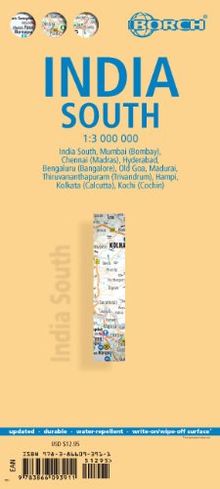 Indien Süd: 1:3 000 000. Einzelkarten: India South 1:3 000 000, Mumbai 1:30 000, Kolkata 1:30 000, Chennai 1:30 000, Hyderabad 1:30 000, Bengaluru ... 1:30 000, India administrative and time zones