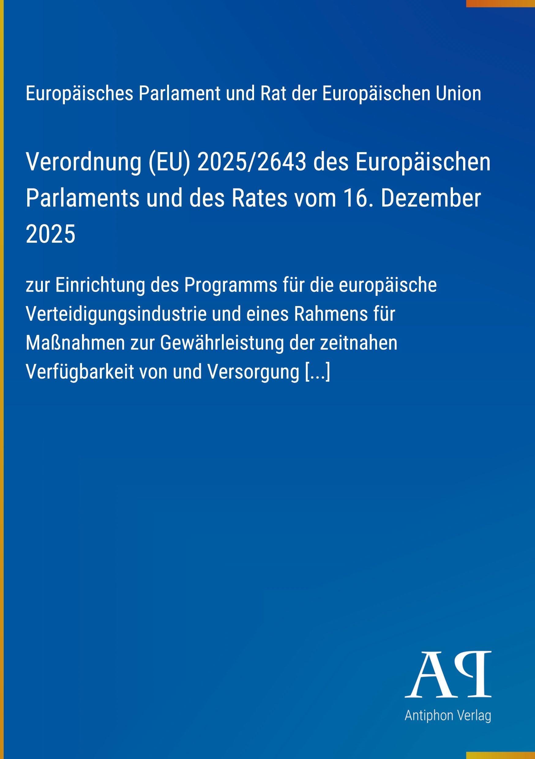 Verordnung (EU) 2025/2643 des Europäischen Parlaments und des Rates vom 16. Dezember 2025