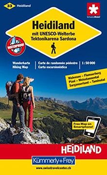 Wanderkarte Heidiland mit UNESCO-Welterbe Tektonikarena - Sardona mit Ortsindex (33) (Kümmerly+Frey Wanderkarten)