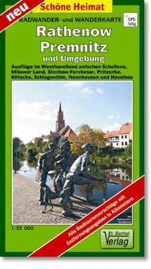 Radwander- und Wanderkarte Rathenow, Premnitz und Umgebung: Ausflüge im Westhavelland zwischen Schollene, Milower Land, Stechow-Ferchesar, Pritzerbe, ... Nennhausen und Havelsee. 1:35000
