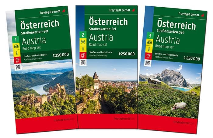 Österreich, Straßenkarten-Set 1:250.000, freytag & berndt: 3 Blätter in Kunststoff-Hülle, Radwege (freytag & berndt Auto + Freizeitkarten)