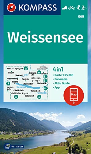 KOMPASS Wanderkarte 060 Weissensee 1:25.000: 4in1 Wanderkarte mit Aktiv Guide und Panorama inklusive Karte zur offline Verwendung in der KOMPASS-App. Fahrradfahren. Skitouren. Langlaufen.