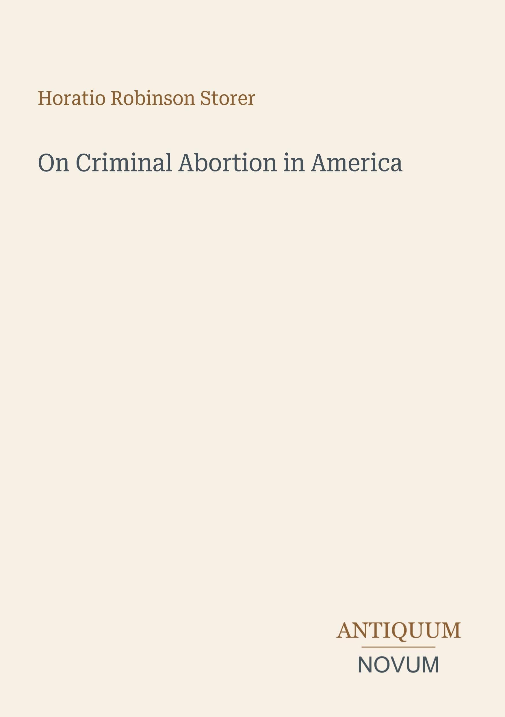 On Criminal Abortion in America