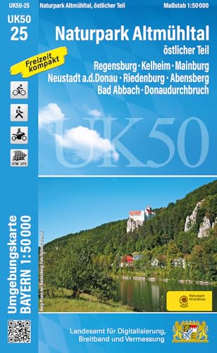 UK50-25 Naturpark Altmühltal, östlicher Teil: Regensburg, Kelheim, Mainburg, Neustadt a.d.Donau, Riedenburg, Abensberg, Bad Abbach, Donaudurchbruch ... Karte Freizeitkarte Wanderkarte)